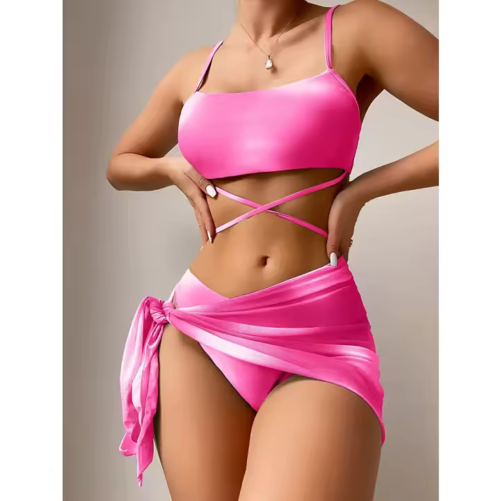 Bikini de 3 piezas con Cordones, traje de baño y falda para La Playa, traje de baño sexy para Mujer, traje de baño para Nadar, ropa de Playa Femenina de Verano 2025 - 1