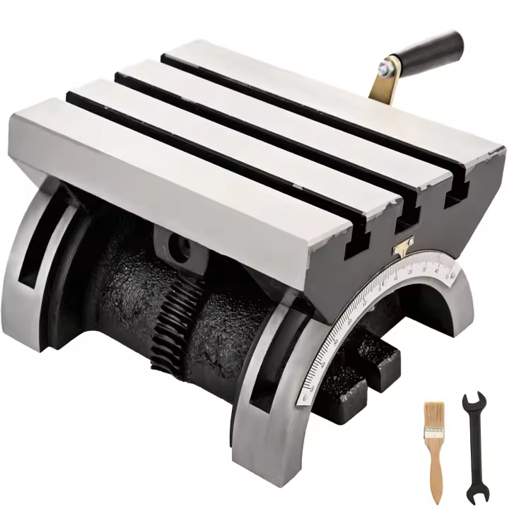 SucceBuy Mesa de fresado basculante Fresadora de ángulo basculante de 7x5 pulgadas 0-90 ° Placa de ángulo giratorio ajustable con 3 ranuras en T - 1