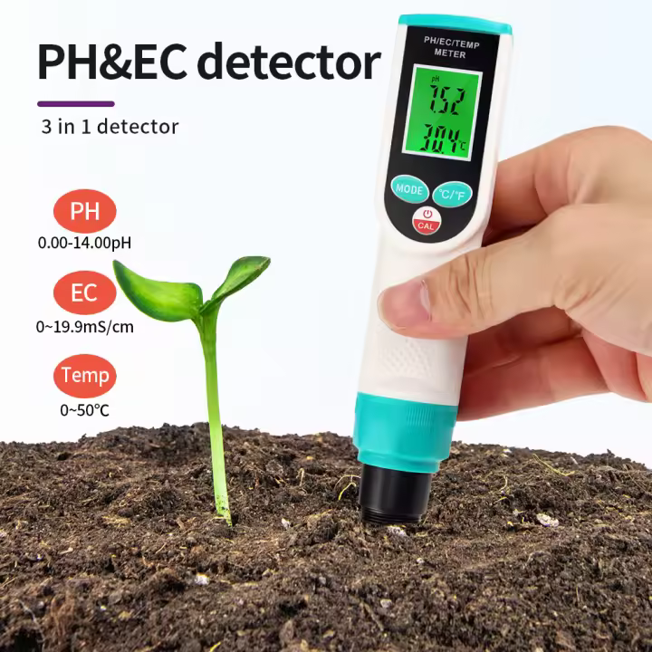 Probador de PH de alimentos portátil 3 en 1, medidor de temperatura multifuncional, LCD Digital, Detector de PH y EC para carne, queso, masa y agua - 1