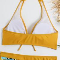 Bikini abierto con estampado de hojas retro en talla grande, conjunto de traje de baño de dos piezas con correas estables para mujer - details 57