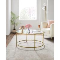 Mesa de Centro Redonda, Mesa de Cristal con Marco de Acero, Mesa de Salón, Mesa de Café - details 3