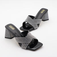 Tacones de aguja de moda para exteriores, versátiles y cómodos, tacones gruesos de color sólido con pedrería. - details 11