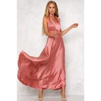 Vestido largo de seda de Color sólido profundo de Amazon, vestido de noche sin mangas de nuevo estilo de verano para mujer para banquetes - details 4