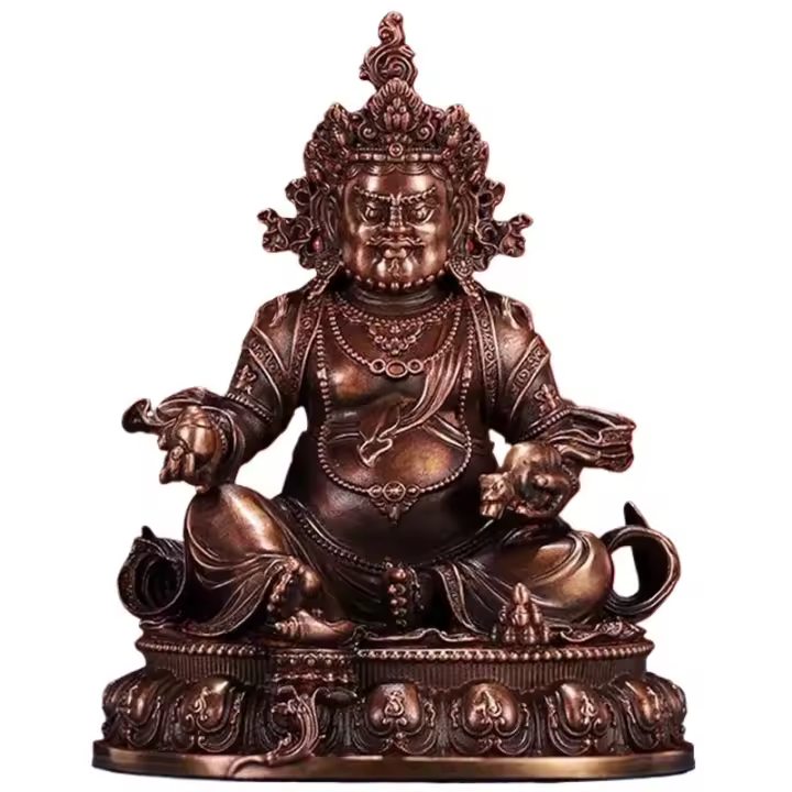 Artesanía nepalí, mesa tibetana de Buda púrpura para el hogar, Dios amarillo de la riqueza, adorno de cobre rojo, 10cm - 1