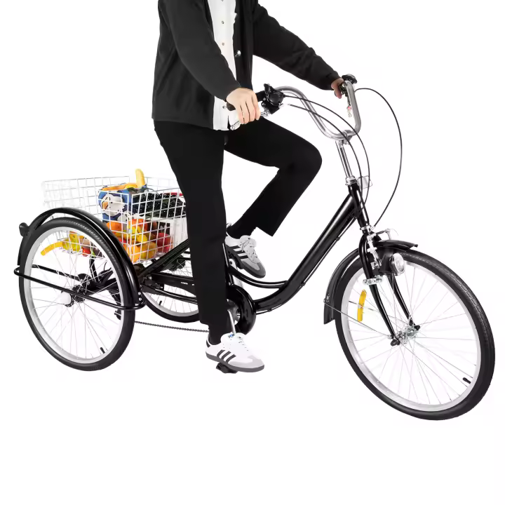Triciclo para Adultos de 24 Pulgadas 6 Velocidades Bicicleta de Ciudad con Luz y Cesta Hasta 25kg - 1