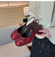 Temperamento bolsa cabeza solo zapatos zapatos de las mujeres nuevo tacón grueso charol lazo rojo boca poco profunda tacón medio zapatos individuales - details 20