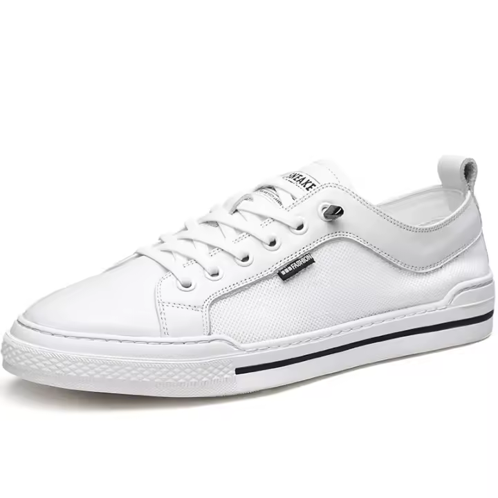 Zapatos de cuero con cabeza redonda, calzado informal de malla, bajo, diario, color blanco - 1