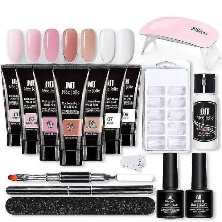 Kit de uñas de gel de extensión - Gel para realzar uñas 7 colores Rosa Desnudo Kit todo en uno con lámpara de uñas - 1