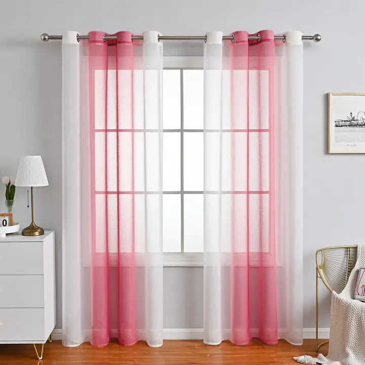 Cortinas Rayas Transparente con Ojales Cortinas de Voile Salón Moderno Juego de 2 Cortinas Dormitorio Transparente con Patrón Cortina Semitransparente Rayas - 1
