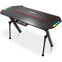 Mesa Gaming con Tablero con Acabado en Fibra de Carbono Cubierto por una Alfombrilla Full Size, Soporte para Tazas y Auriculares, Patas Regulables, Color Negro - details 31