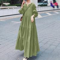 Vestido de Swing Largo para Mujer 2024 Cuello en V con Volantes Algodón y Cáñamo Elegante y Suelto - details 11