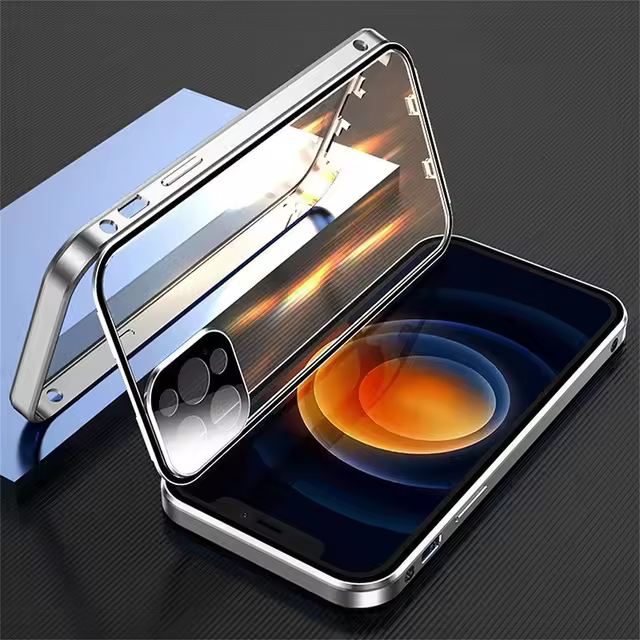 Funda magnética de Metal de doble cara para iPhone, carcasa de protección completa 360 con cierre a presión para modelos 16, 15, 14, 13, 12, 11 Pro Max Plus - 1