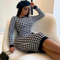 Vestido Midi estampado de manga larga para mujer, vestido ceñido calado, ropa de calle sexi, Otoño Invierno, Club, elegante y delgado - details 2