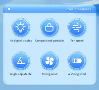 Mini ventilador de escritorio con pantalla digital - Ventilador portátil con carga USB para el hogar, la oficina, los viajes - Ventilador personal de viento fuerte con 10 configuraciones de velocidad - details 1