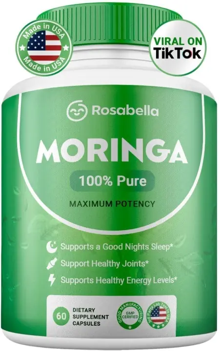 Rosabella Cápsulas Polvo puro de moringa, energía, piel, superalimento para la salud intestinal inmune, rico en antioxidantes, vitaminas esenciales y - 1
