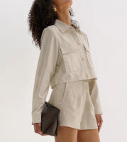 Conjunto de Moda de Primavera-Verano Camisa de Algodón-Lino con Cuello de Lapa de Manga Larga - details 6