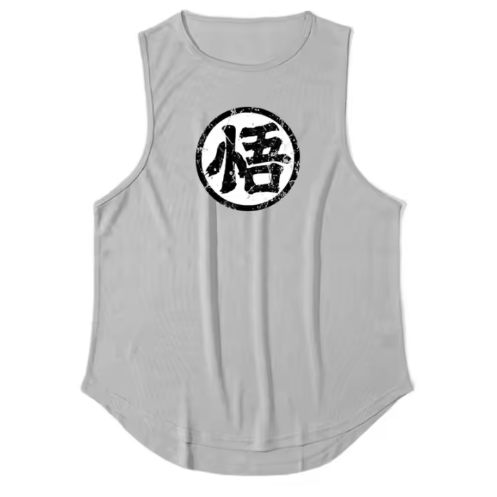 Japanese Anime Logo Wu Font Print Mens Gym Clothing Fitness Singlets Quick Dry Bodybuilding Tank Top Muscle Shirt Sports Vest - 1