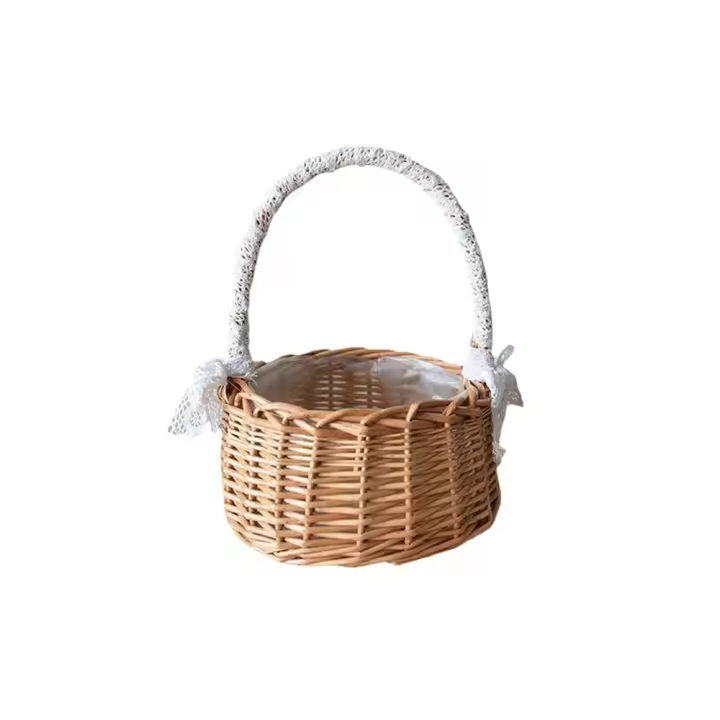 Suministros de boda hechos a mano de mimbre para niña, decoración de lazo para Picnic, maceta, cesta de mano, cesta de almacenamiento de flores - 1