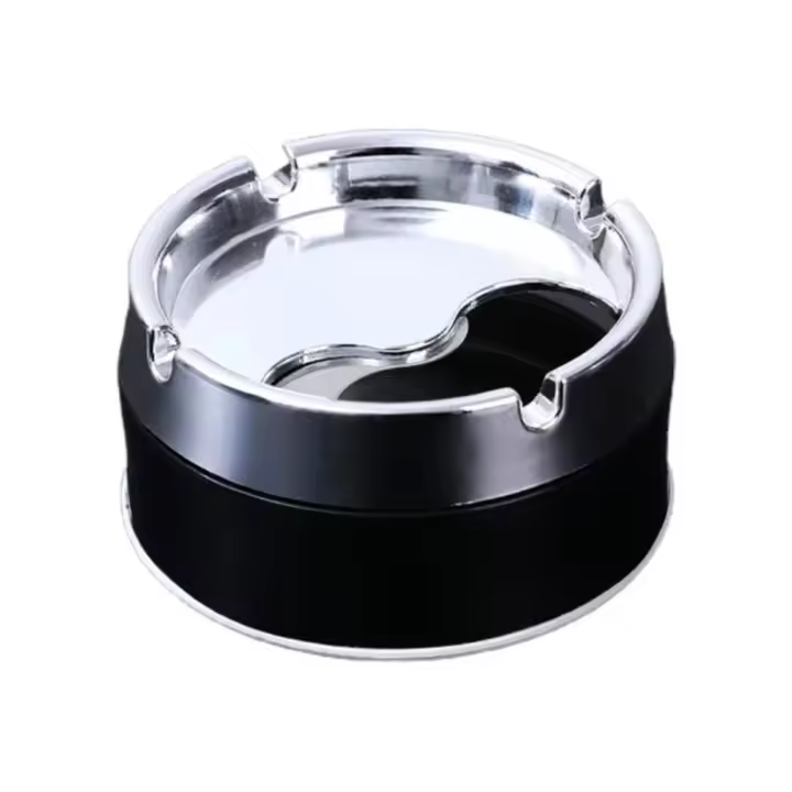 Cenicero redondo de acero inoxidable resistente al viento con 360 °     Tapa giratoria para decoración del hogar, oficina, sala de estar, ceniceros de sellado para hombres, 9*5cm - 1