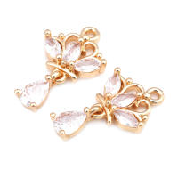 Aretes de Flores de Brasso Dorado 18K Zirconia de Diamante Falso Accesorios DIY de Alta Calidad - details 5
