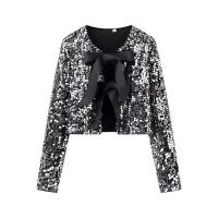 TRAFZA-Tops elegantes de otoño para mujer, blusas de manga larga con cuello redondo, lazo de lentejuelas, decoración de moda femenina, moda urbana - details 7