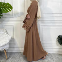 Vestido largo musulmán Abaya Jilbab para mujer, caftán de flores con cremallera de encaje, moda de Color sólido, Abayas de Dubai - details 15