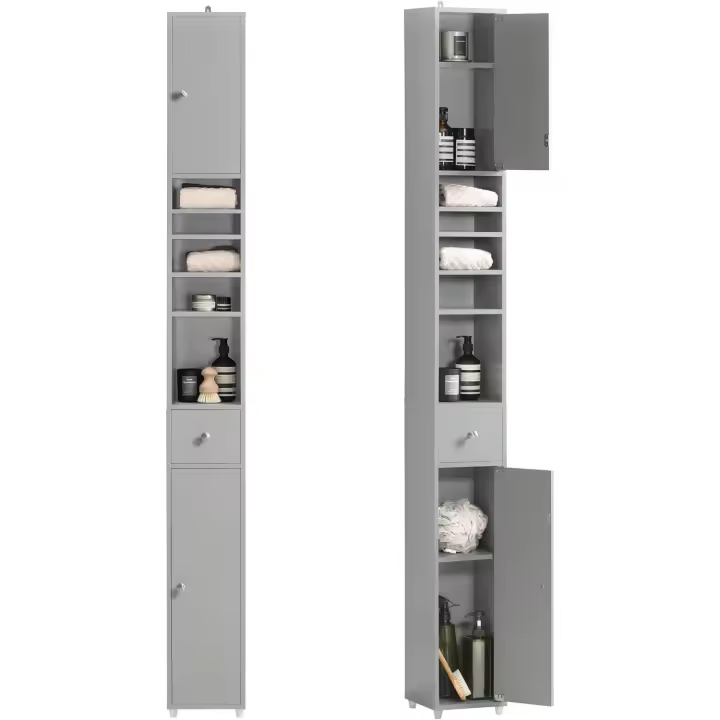 Columna de Baño Alta con Estantes 2 Puertas, 1 Cajón, Blanco 20 x 20 x 180 cm - 1