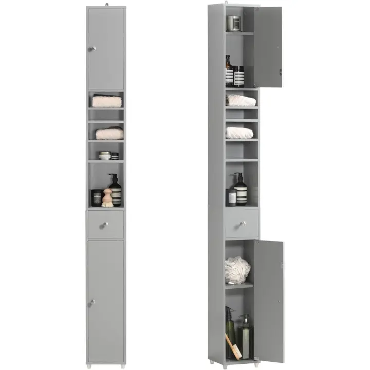 Columna de Baño Alta con Estantes 2 Puertas, 1 Cajón, Blanco 20 x 20 x 180 cm - 1