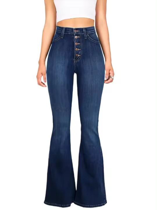 Vaqueros acampanados de cintura alta para mujer, pantalones vaqueros ajustados en negro - 1