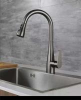Grifo de fregadero de cascada negro gris extraíble grifo de cocina mezclador de agua giratorio de un solo orificio - details 3