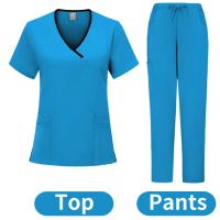 Ropa de trabajo para salón de belleza y enfermera médica, bata clínica, Top + pantalón, Túnica de enfermería para médico de Spa, traje, uniformes quirúrgicos, conjunto exfoliante para mujer - details 3