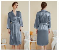 Pijamas de satén para el hogar para mujer, primavera y verano, mangas de nueve cuartos de lujo ligero, camisón largo y fresco, albornoz, ropa de estar, vestido sexy, buen sueño - details 19