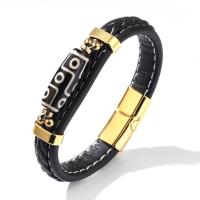 Brazalete Vintage Étnico para Hombre con Cuentas Dzi y Cuero Azul Marino, Pulsera Tejida a Mano con Simbolismo Tibetano, Joyería Masculina de Lujo, Regalos para Hombre, - details 7