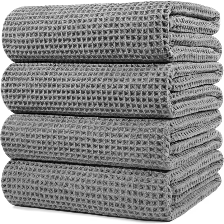152,4 x 76,2 cm Pack de 4 Toalla de baño de Microfibra antipelusa Secado rápido Punto gofrado Gris Grande - 1