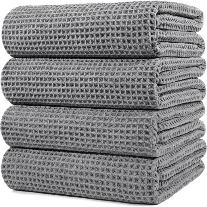 152,4 x 76,2 cm Pack de 4 Toalla de baño de Microfibra antipelusa Secado rápido Punto gofrado Gris Grande - 1