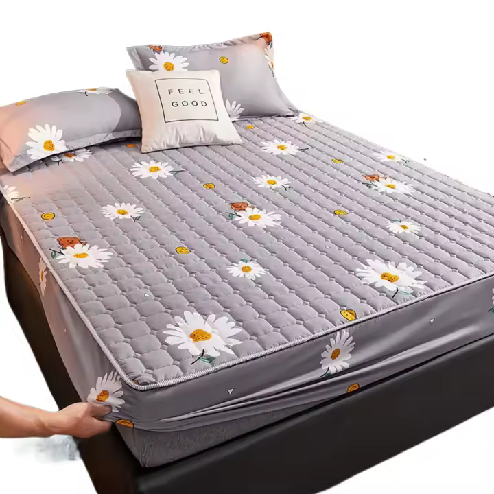 Funda protectora de colchón acolchada gruesa para pareja de 2 personas, Sábana bajera elástica de lujo, almohadilla de protección de estilo - 1