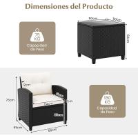Conjunto de jardín exterior de ratán de 3 piezas, 1 mesa auxiliar de vidrio templado y 2 sillas con cojines, muebles de jardín terraza balcón exterior (negro) - details 40