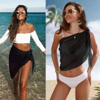 Traje de baño Coverups Mujeres Volantes Dobladillo Sarong Playa Bikini Wrap Sheer Falda Corta Bufanda de Gasa para Traje de Baño - details 18