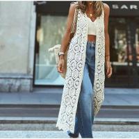 Cardecín Largo de Crochet para Mujer Sin Mangas, Suelto, Camisa de Moda Callejera con Flores - details 3