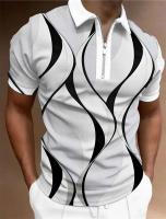 Polo para hombre, Polo con cuello, camisa de golf, estampado gráfico, geometría, apertura EAL, manga corta, ropa con cremallera, top de diseñador - details 4