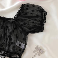 Conjunto de dos piezas Sexy erótico negro transparente con hombros rectos transparentes Babydolls sin entrepierna conjunto de ropa interior - details 3