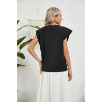 BUNO-2025 Tops para mujer, pantalón corto informal de moda de verano, camisetas básicas con textura a rayas de Color sólido y cuello redondo - details 42