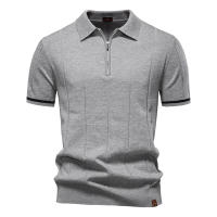Camisa Polo Deportiva Para Hombre AIOPESON Color Sólido Con Cierre De Cremallera Ajustada Para Oficina Y Social Transpirable Polyester Viscosa - details 12