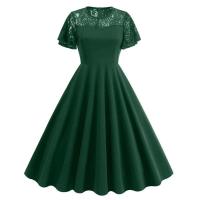Elegante Vestido de Encaje con Detalles de Parche de Moda Retro Y2K Cuello Redondo Estilo Hepburn - details 18