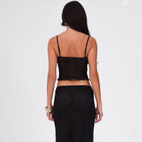 BUNO-Conjunto de 2 piezas de encaje de gato extraño para mujer, camisola de retazos de líneas oscuras con flores de Jacquard y parte inferior de encaje de pierna recta, traje a juego - details 6