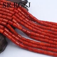 Columna de tubo de 5x7mm, joyería de Coral rojo de bambú marino Natural, venta al por mayor, accesorios DIY, cuentas espaciadoras sueltas de 15" - details 2