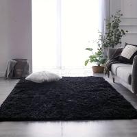 Alfombra De Felpa Esponjosa Negra, Antideslizante, Para Dormitorio, Sala De Estar, 1 unidad - details 3