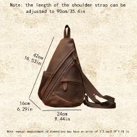Bolso de pecho vintage de cuero de caballo loco genuino para hombres, mochila de hombro multifuncional de gran capacidad con correa ajustable, piel de vaca de capa superior, marrón, perfecto para salidas informales y viajes, mochila de cuero - details 3