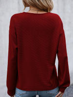 Suéteres con botones ahuecados y cuello en V para mujer, Jersey de punto, Top de Color sólido, suelto, informal, combina con todo, otoño - details 6