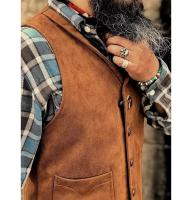 Chaleco de gamuza de cuero para hombre, chaleco vaquero occidental con bolsillos - details 2